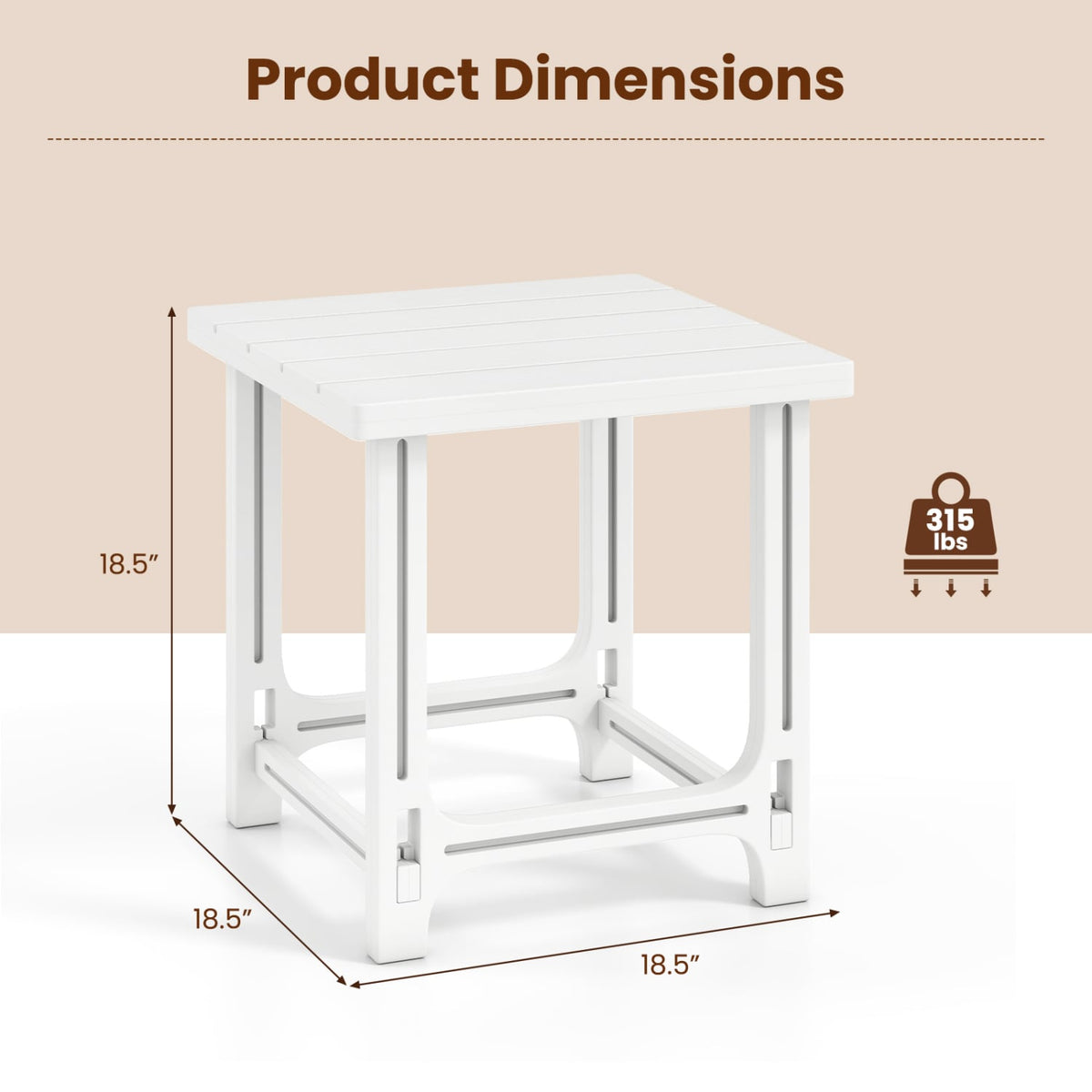 Set of 2 18 Inch Outdoor Adirondack Side Table with Slatted Surface-White-Patio Coffee Tables-DECOROLALA
