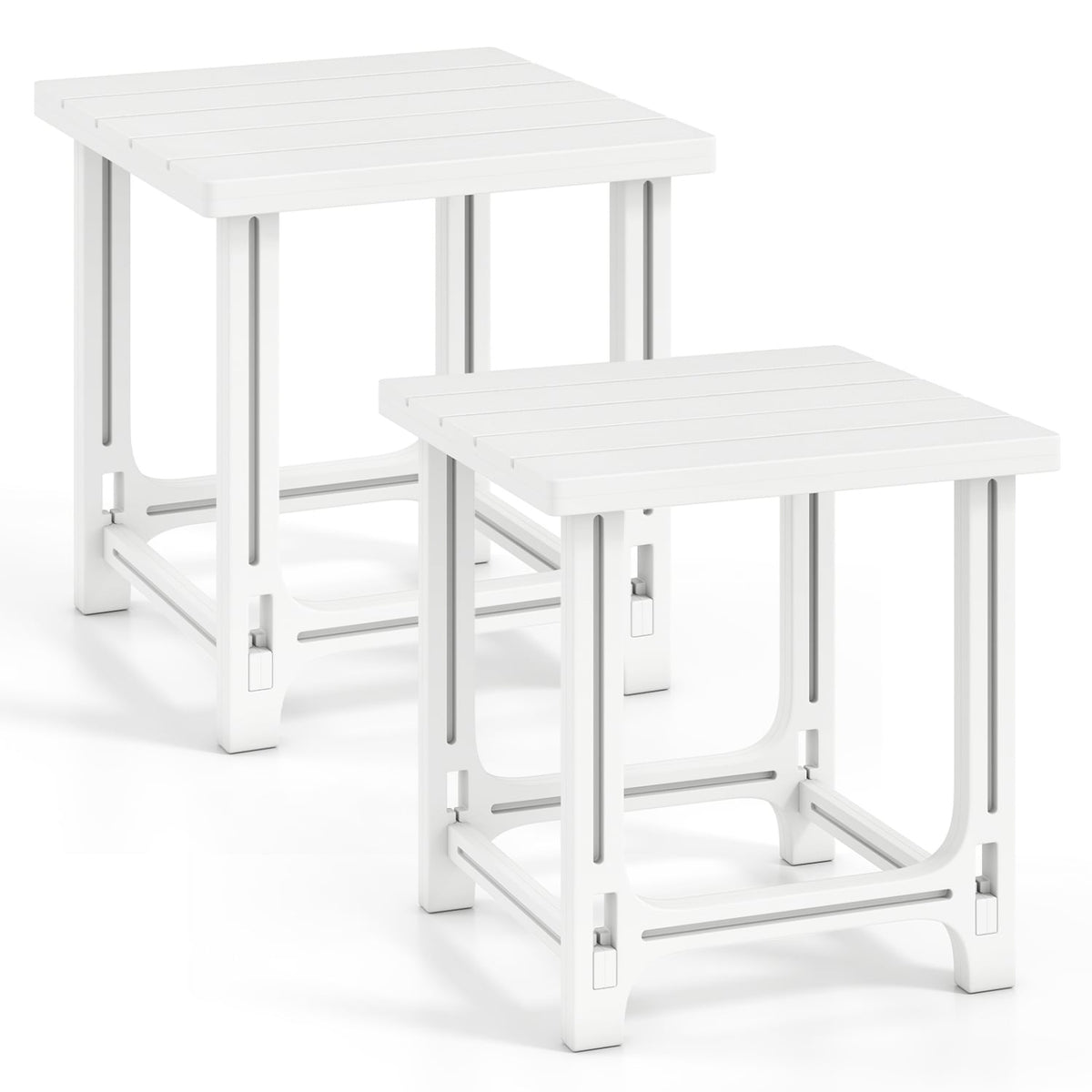 Set of 2 18 Inch Outdoor Adirondack Side Table with Slatted Surface-White-Patio Coffee Tables-DECOROLALA