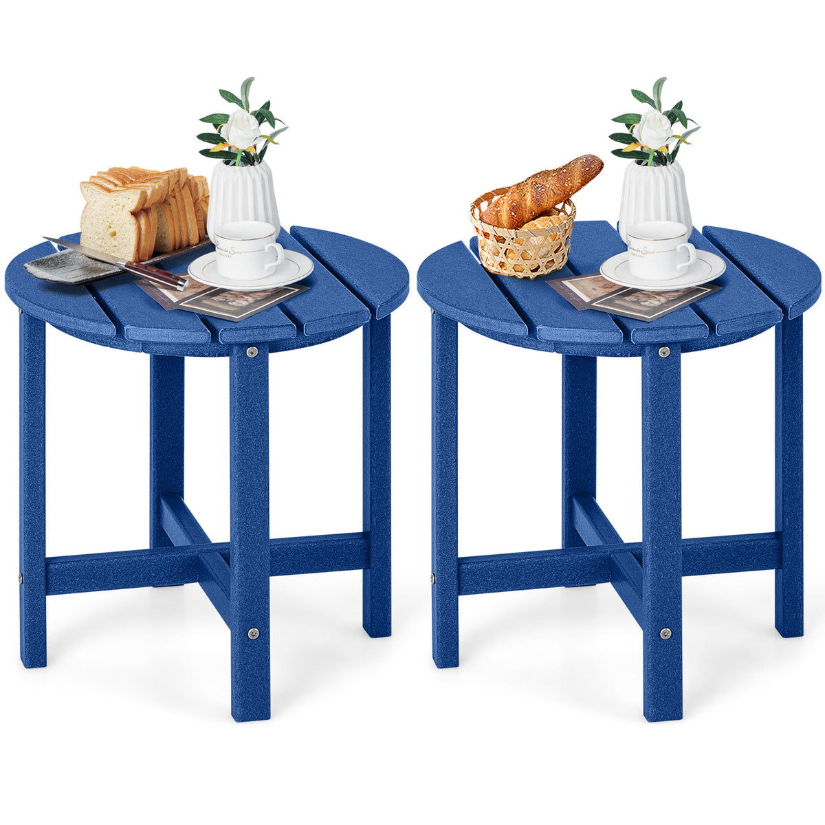 Set of 2 18 Inch Round Weather-Resistant Adirondack Side Tables-Navy-Patio Coffee Tables-DECOROLALA