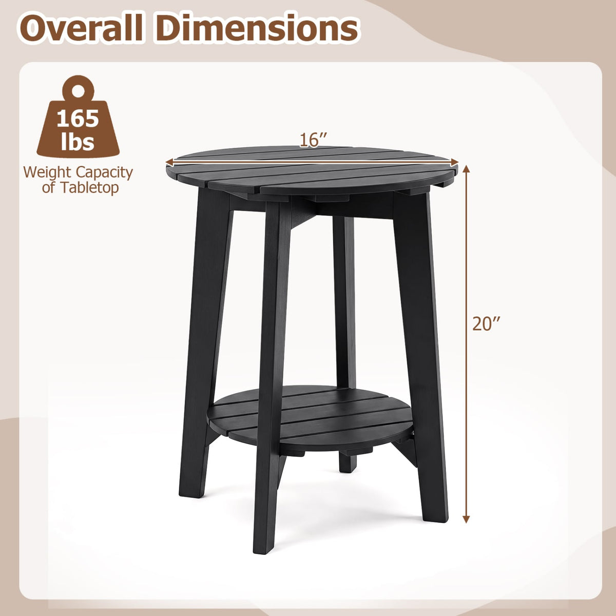Set of 2 2-Tier Outdoor Eucalyptus Wood Side Table with Slatted Tabletop and Storage Shelf for Backyard-Black-Patio Coffee Tables-DECOROLALA