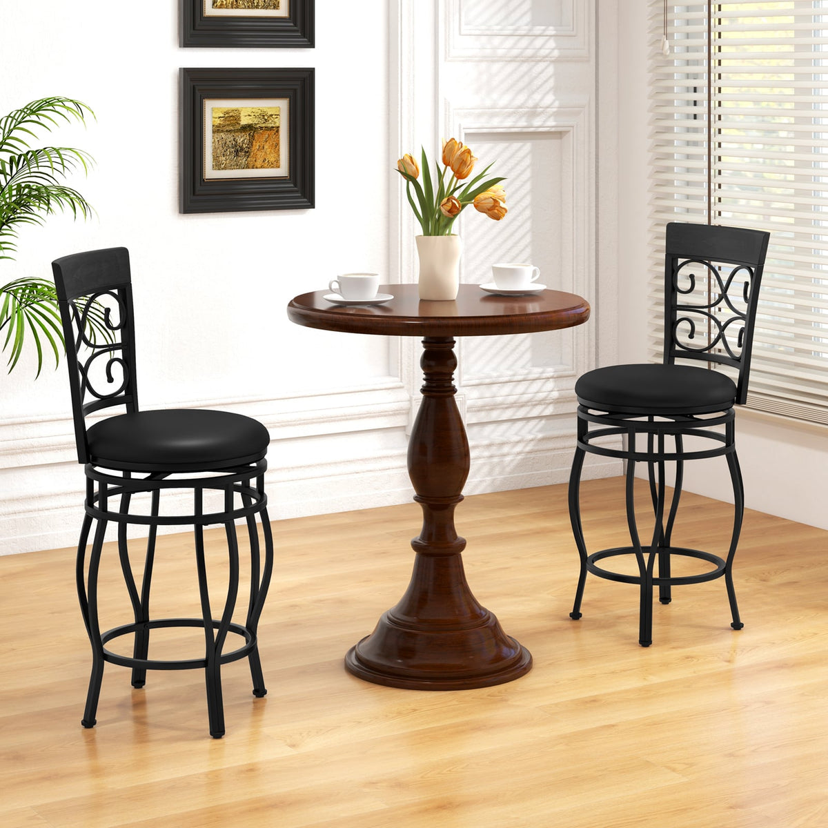 Set of 2 26 Inch Bar Stool with Backrest and Footrest-Black-Dining Chairs-DECOROLALA