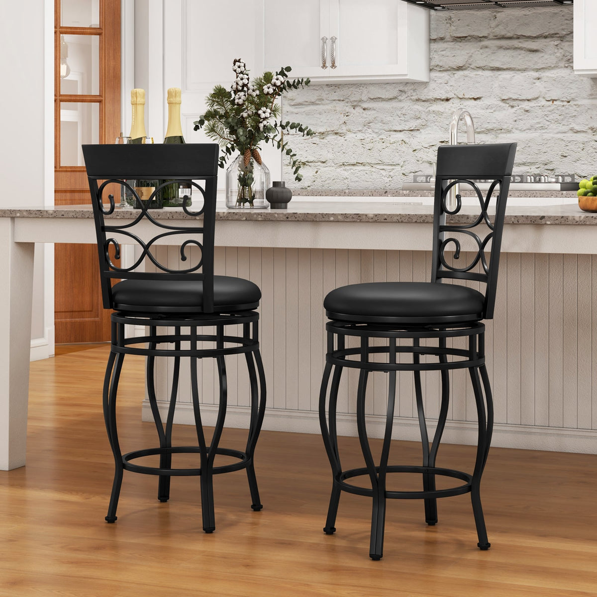 Set of 2 26 Inch Bar Stool with Backrest and Footrest-Black-Dining Chairs-DECOROLALA
