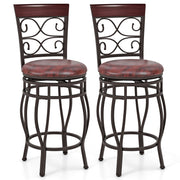 Set of 2 26 Inch Bar Stool with Backrest and Footrest-Brown-Dining Chairs-DECOROLALA
