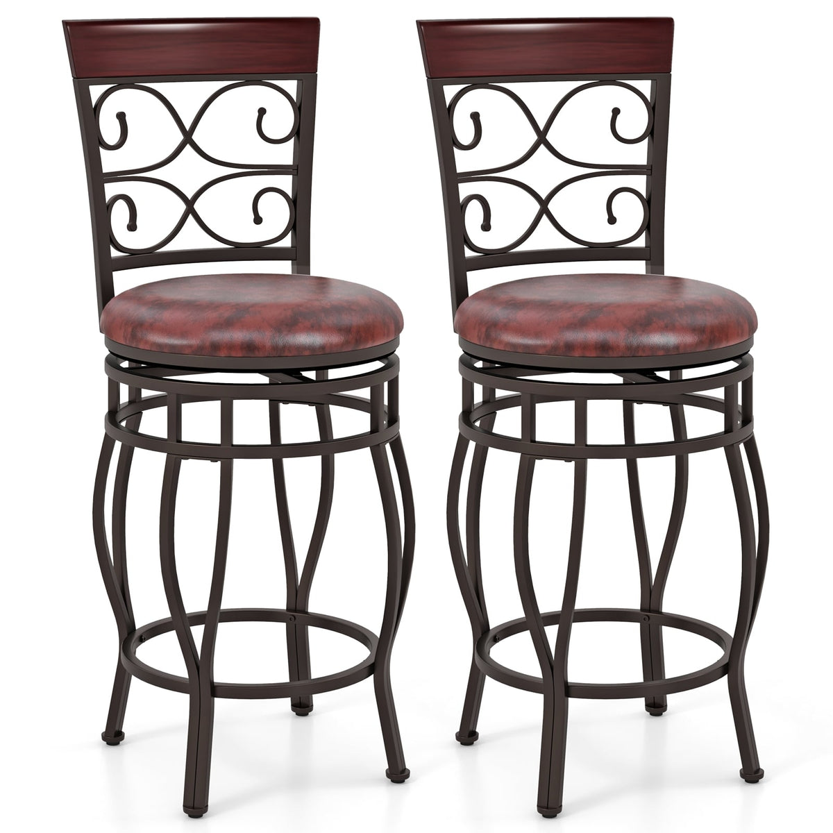 Set of 2 26 Inch Bar Stool with Backrest and Footrest-Brown-Dining Chairs-DECOROLALA