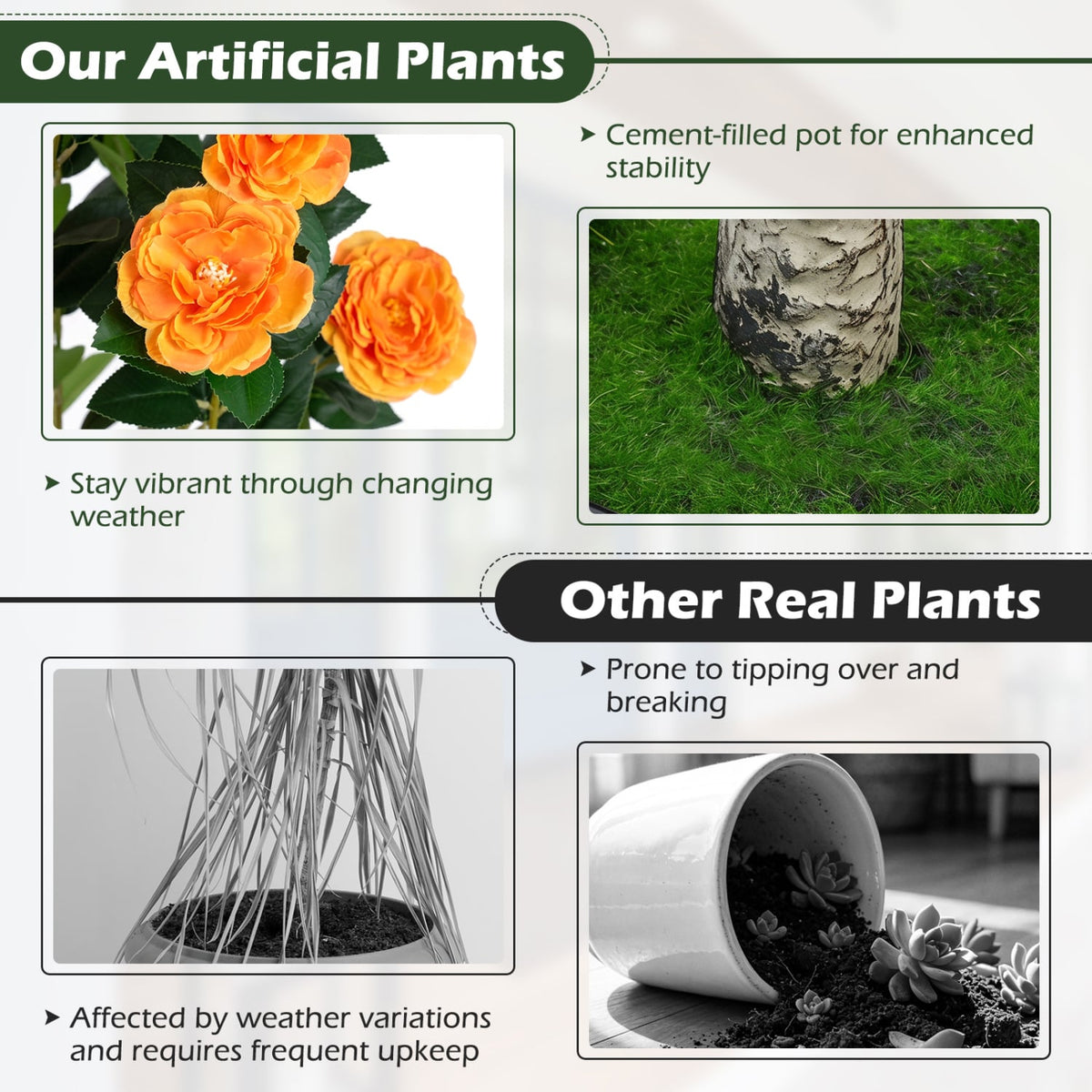 Set of 2 39.5" Artificial Camellia Tree with Orange Blossoms in Cement Pot for Decoration-Orange-Artificial Plants-DECOROLALA