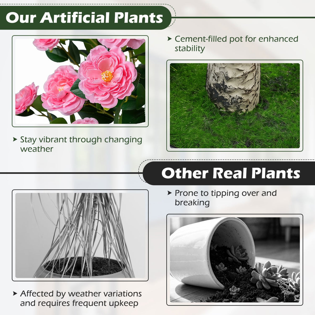 Set of 2 39.5" Artificial Camellia Tree with Orange Blossoms in Cement Pot for Decoration-Pink-Artificial Plants-DECOROLALA