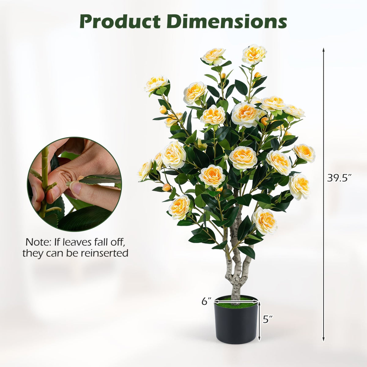 Set of 2 39.5" Artificial Camellia Tree with Orange Blossoms in Cement Pot for Decoration-White-Artificial Plants-DECOROLALA