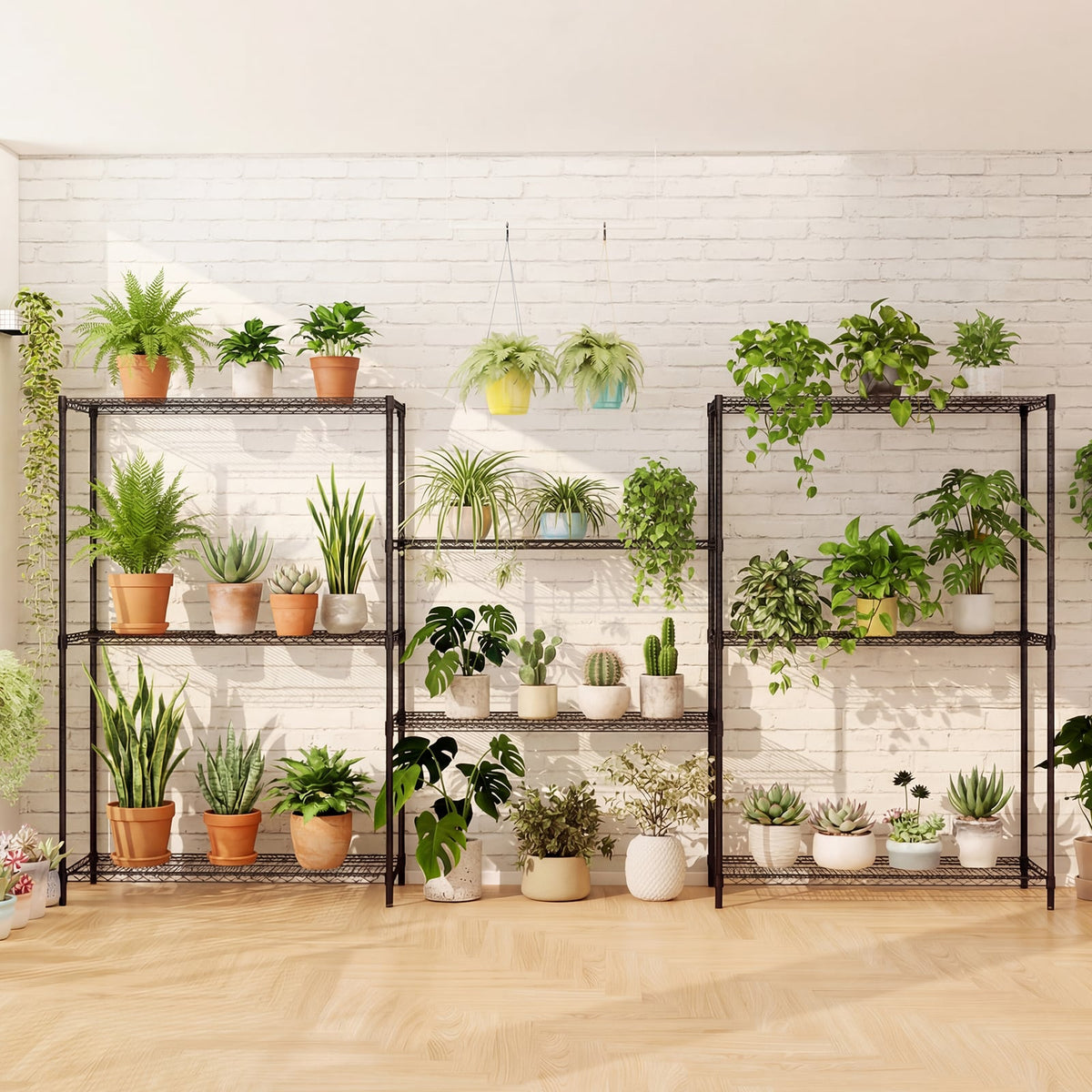 Set of 2 4-Tier Metal Storage Shelving Unit with V-Shaped Wire Rack-Black-Shelving-DECOROLALA