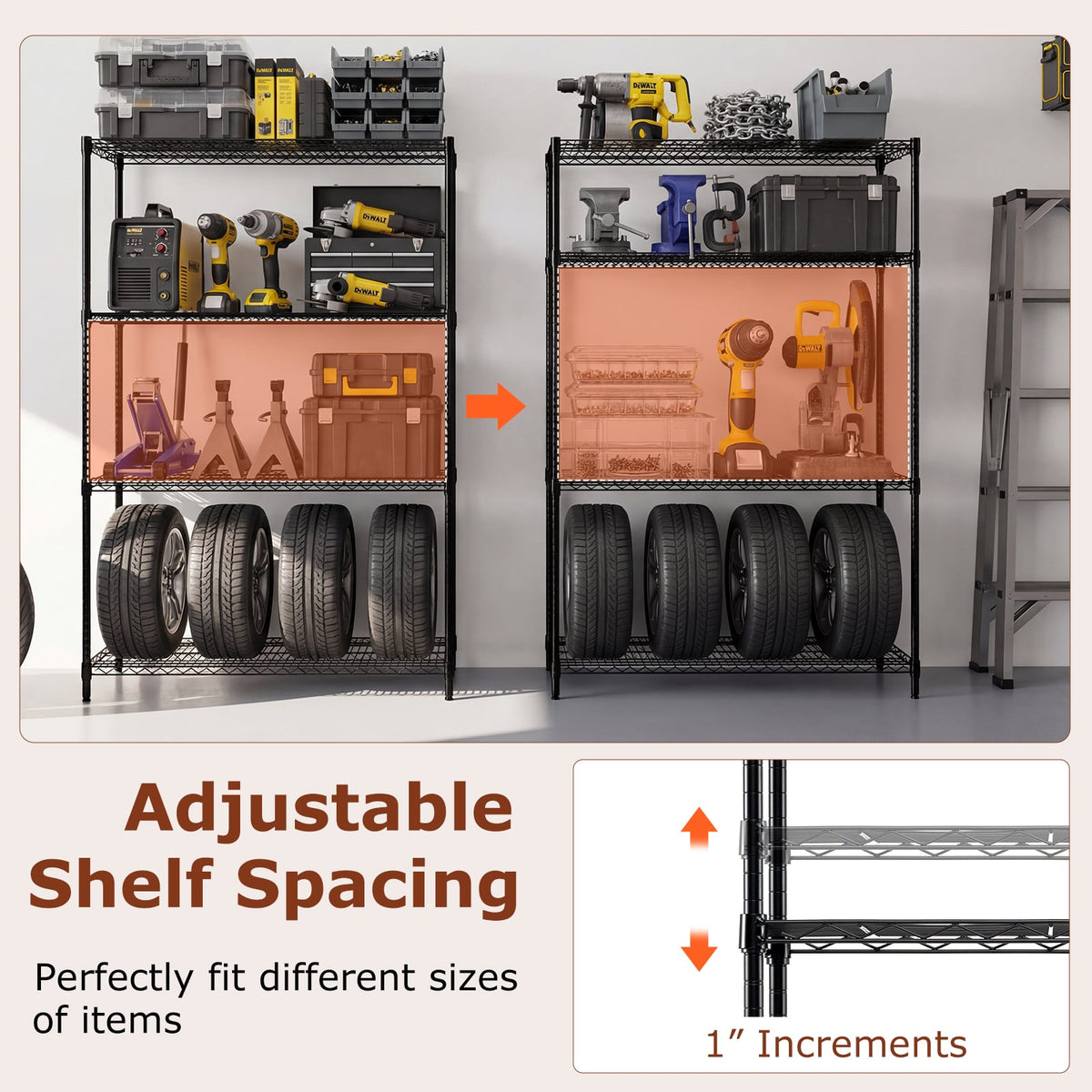 Set of 2 4-Tier Metal Storage Shelving Unit with V-Shaped Wire Rack-Black-Shelving-DECOROLALA
