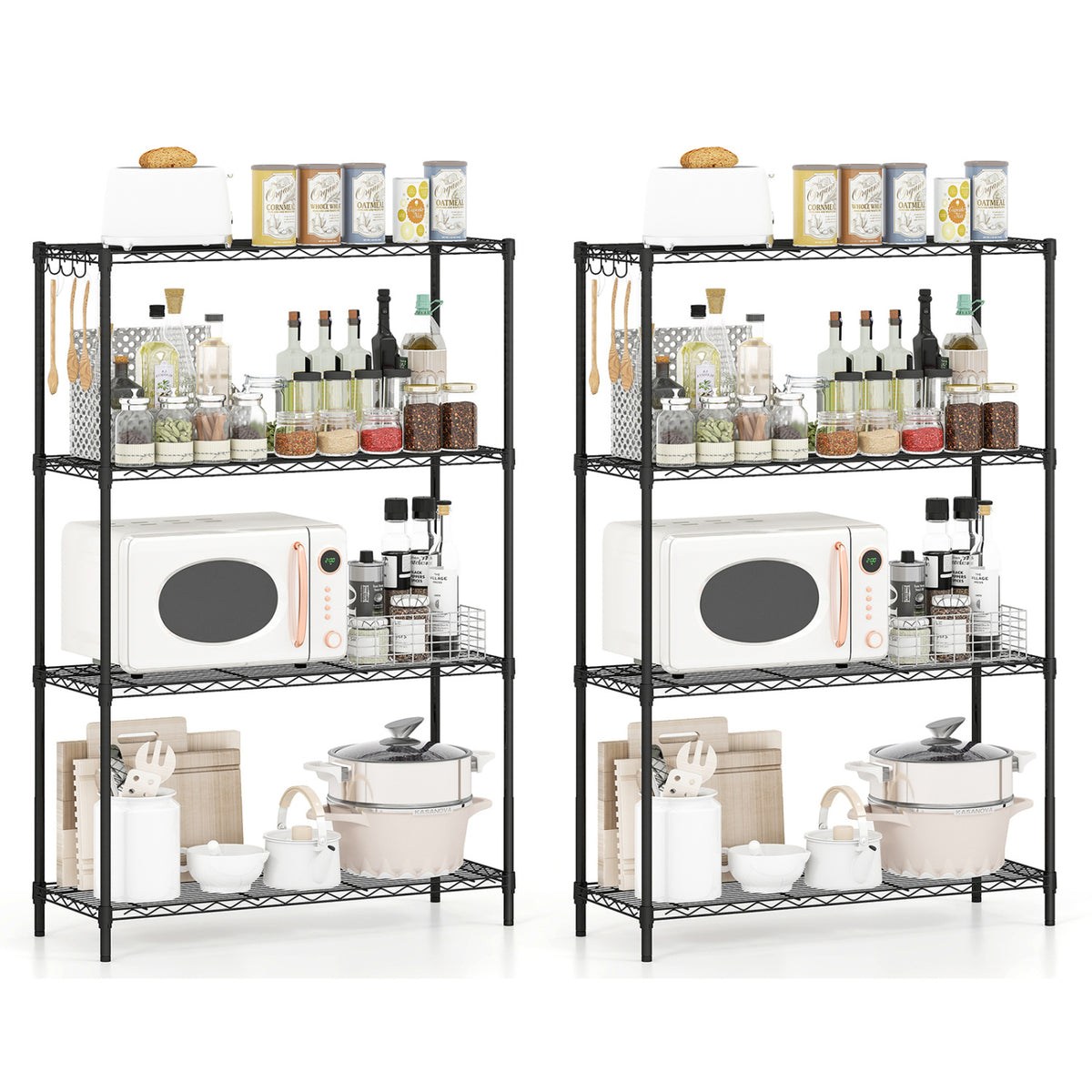 Set of 2 4-Tier Metal Storage Shelving Unit with V-Shaped Wire Rack and 1000 LBS Capacity-Black-Garages-DECOROLALA