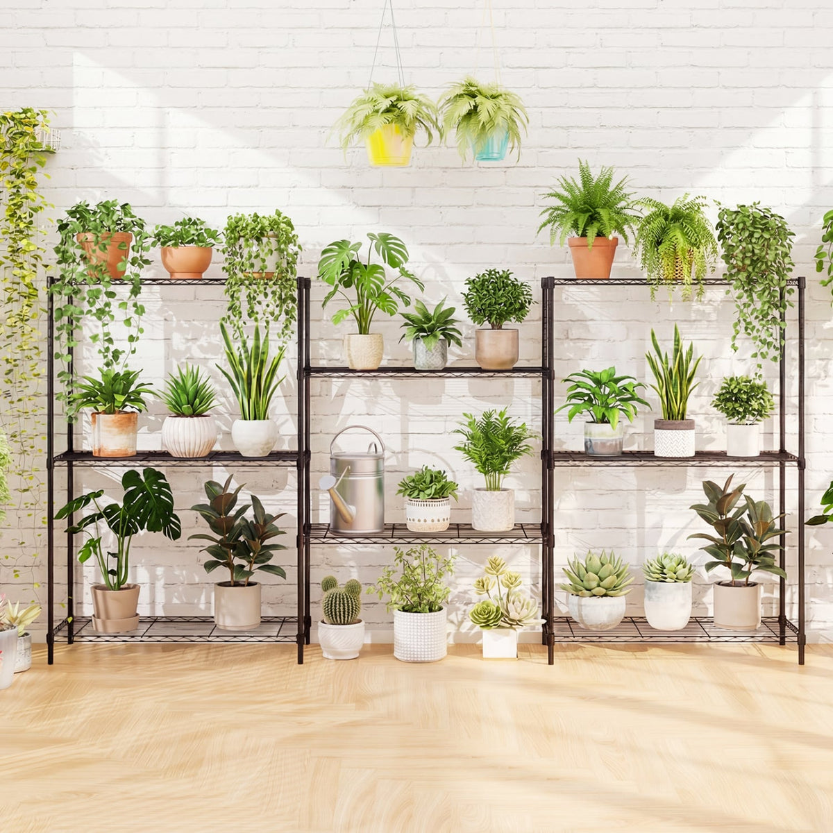 Set of 2 4-Tier Metal Storage Shelving Unit with V-Shaped Wire Rack and 1000 LBS Capacity-Black-Garages-DECOROLALA