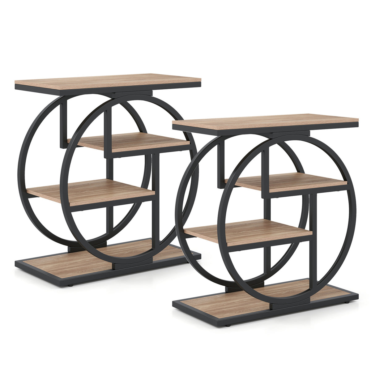 Set of 2 4-Tier Narrow End Table for Living Room with Storage Shelves-Gray-End & Side Tables-DECOROLALA