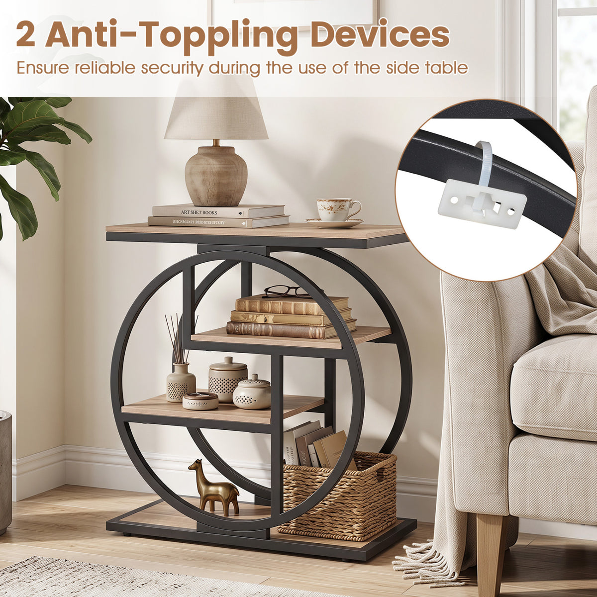 Set of 2 4-Tier Narrow End Table for Living Room with Storage Shelves-Gray-End & Side Tables-DECOROLALA