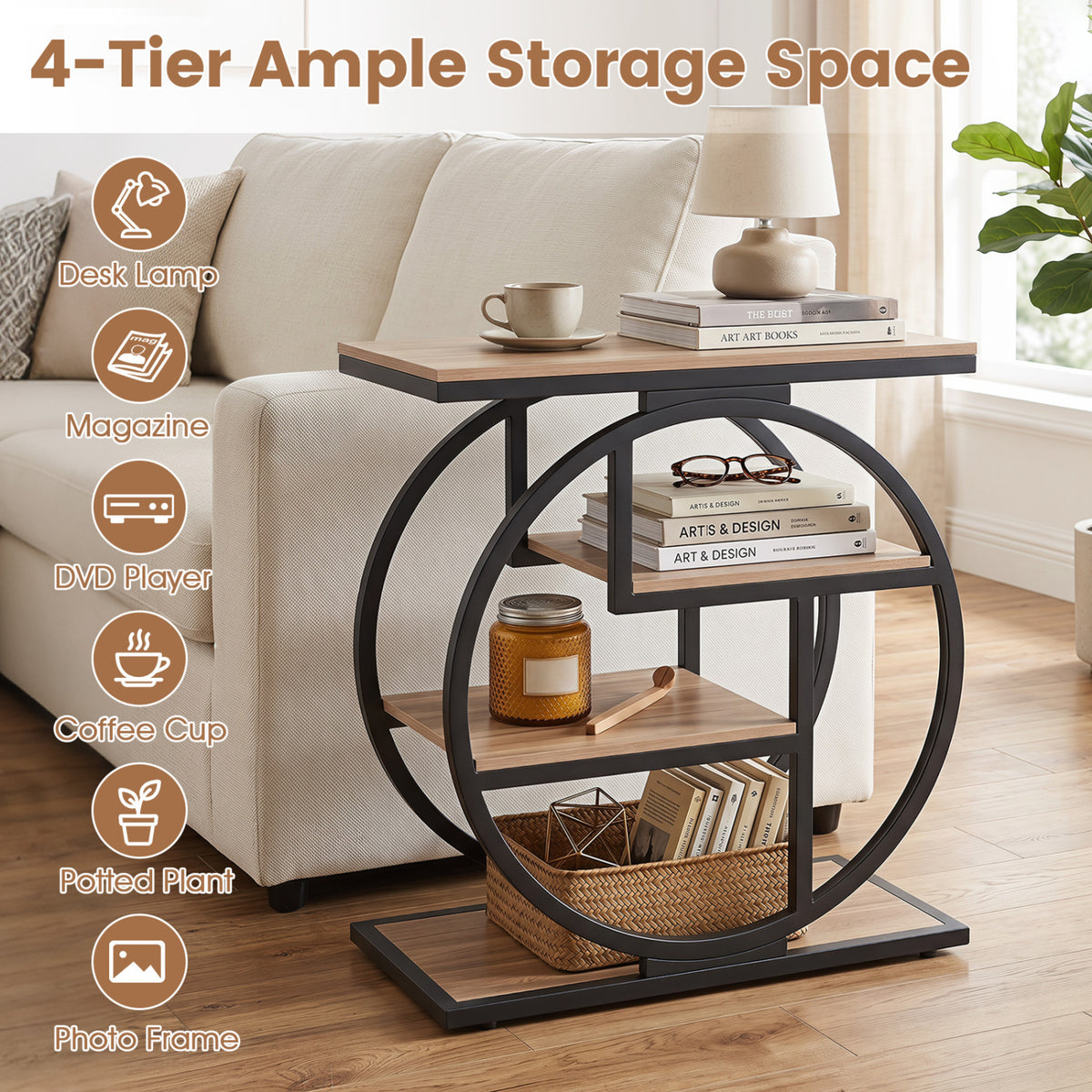 Set of 2 4-Tier Narrow End Table for Living Room with Storage Shelves-Gray-End & Side Tables-DECOROLALA