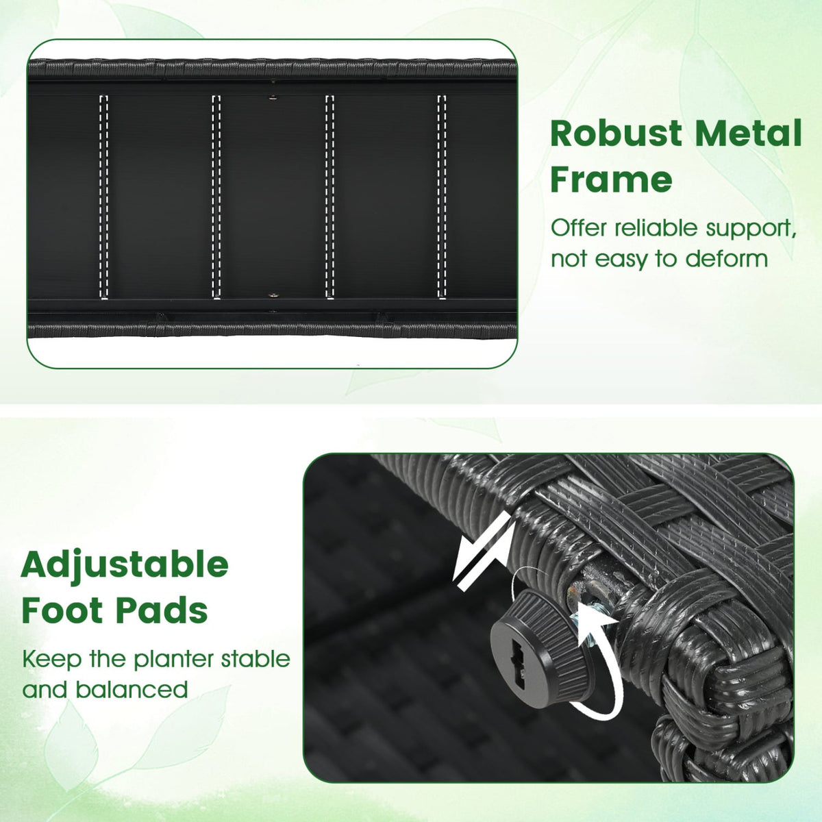 Set of 2 49 Inch Raised Garden Bed with Trellis and Wicker Planter Box-Black-Raised Garden Beds-DECOROLALA