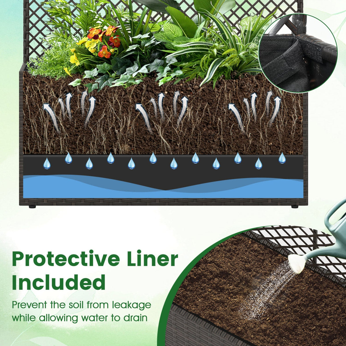 Set of 2 49 Inch Raised Garden Bed with Trellis and Wicker Planter Box-Brown-Raised Garden Beds-DECOROLALA