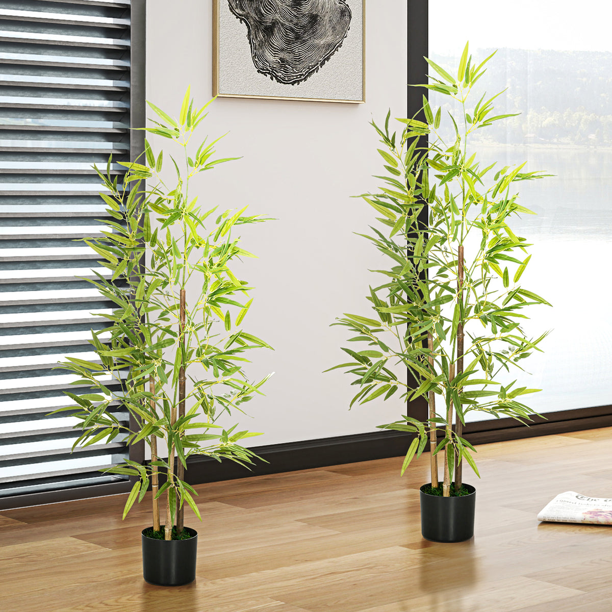 Set of 2 4ft Artificial Tree, Indoor Fake Bamboo with Pot, for Home Office Living Room Decor-Artificial Trees-DECOROLALA