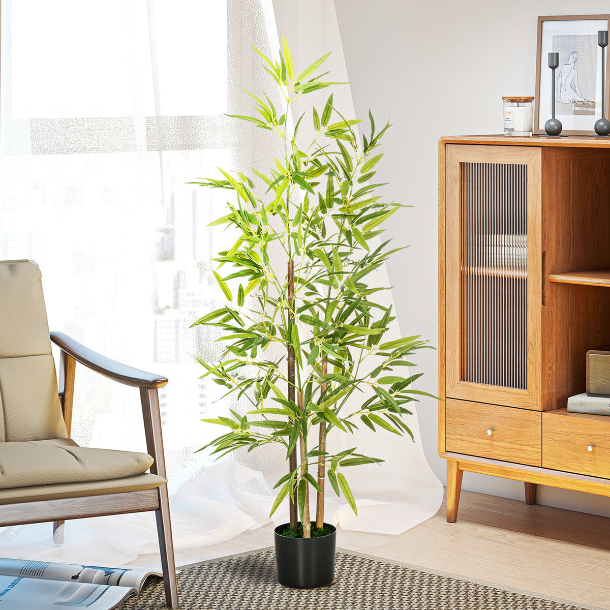 Set of 2 4ft Artificial Tree, Indoor Fake Bamboo with Pot, for Home Office Living Room Decor-Artificial Trees-DECOROLALA
