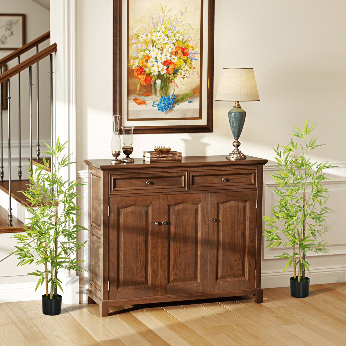 Set of 2 4ft Artificial Tree, Indoor Fake Bamboo with Pot, for Home Office Living Room Decor-Artificial Trees-DECOROLALA