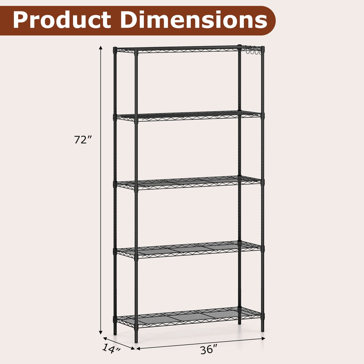 Set of 2 5-Tier Metal Storage Shelving Unit with V-Shaped Wire Rack and 1250 LBS Capacity-Black-Garages-DECOROLALA