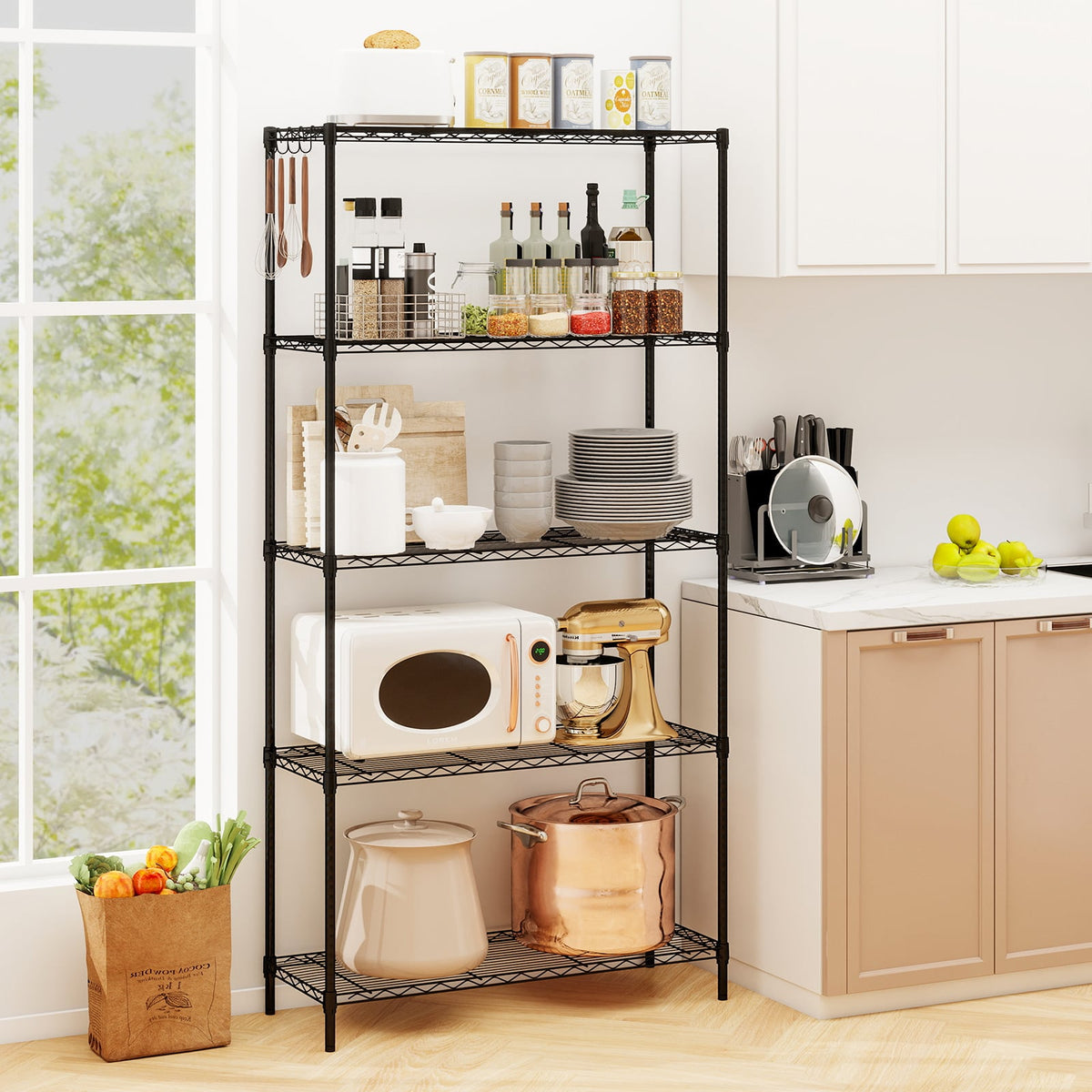 Set of 2 5-Tier Metal Storage Shelving Unit with V-Shaped Wire Rack and 1250 LBS Capacity-Black-Garages-DECOROLALA