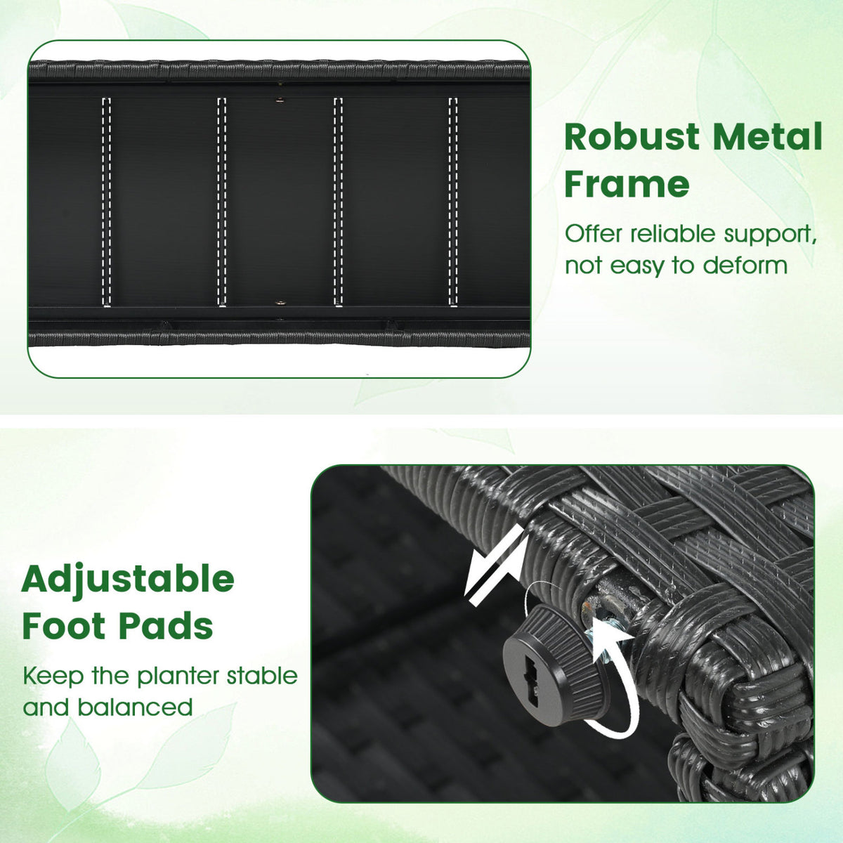 Set of 2 58 Inch Raised Garden Bed with Trellis and Wicker Planter Box-Black-Raised Garden Beds-DECOROLALA