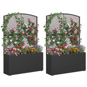 Set of 2 58 Inch Raised Garden Bed with Trellis and Wicker Planter Box-Black-Raised Garden Beds-DECOROLALA