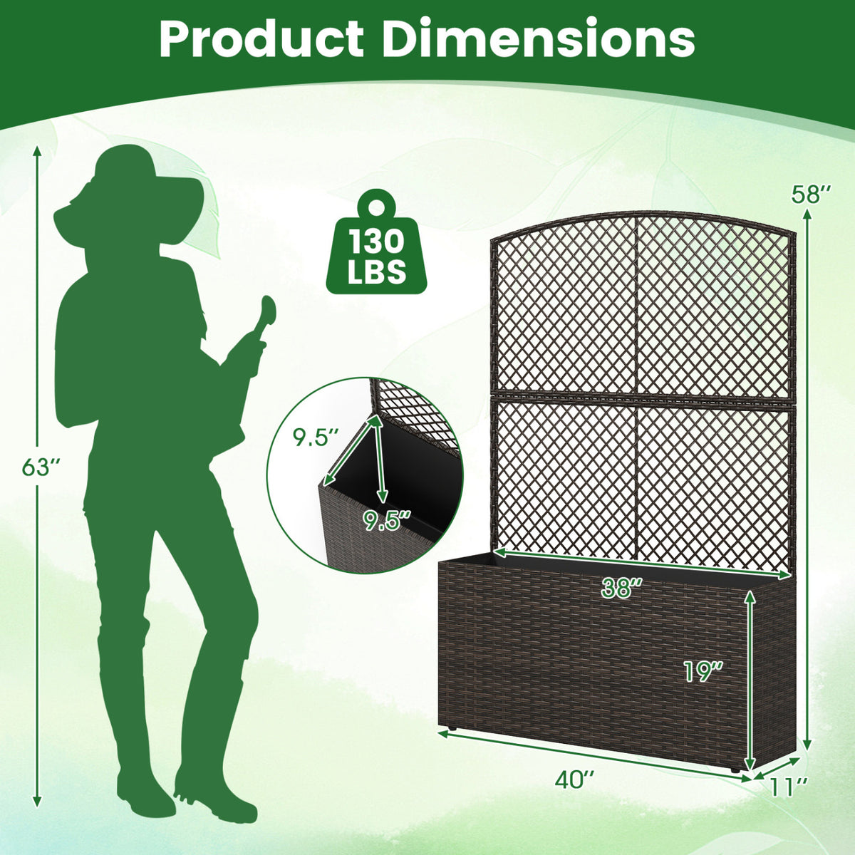 Set of 2 58 Inch Raised Garden Bed with Trellis and Wicker Planter Box-Brown-Raised Garden Beds-DECOROLALA