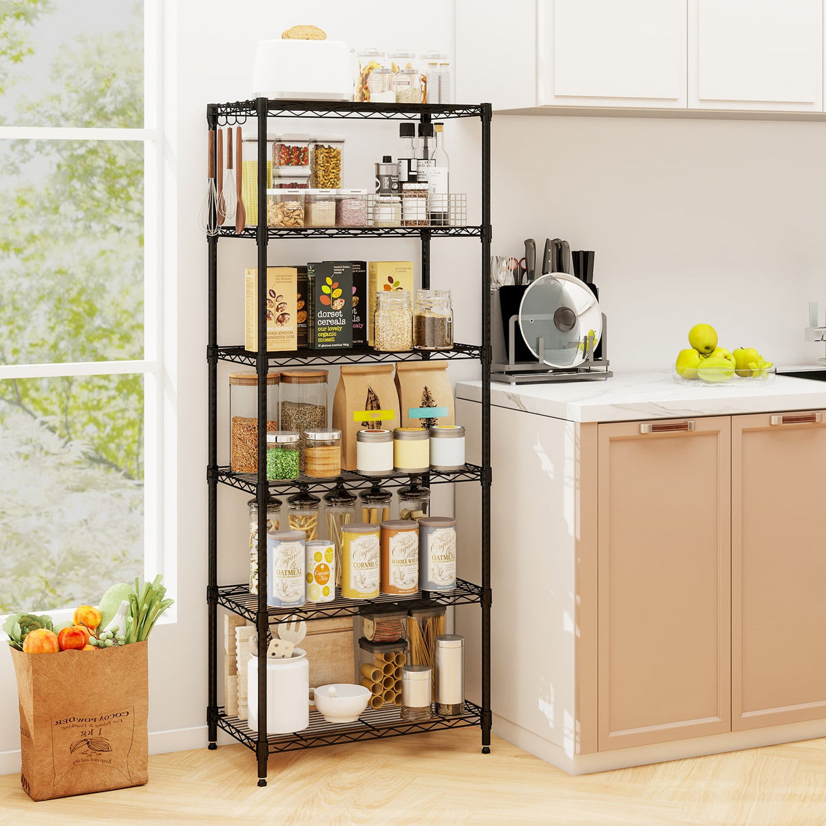 Set of 2 6-Tier Metal Storage Shelving Unit with V-Shaped Wire Rack and 900 LBS Capacity-Black-Garages-DECOROLALA
