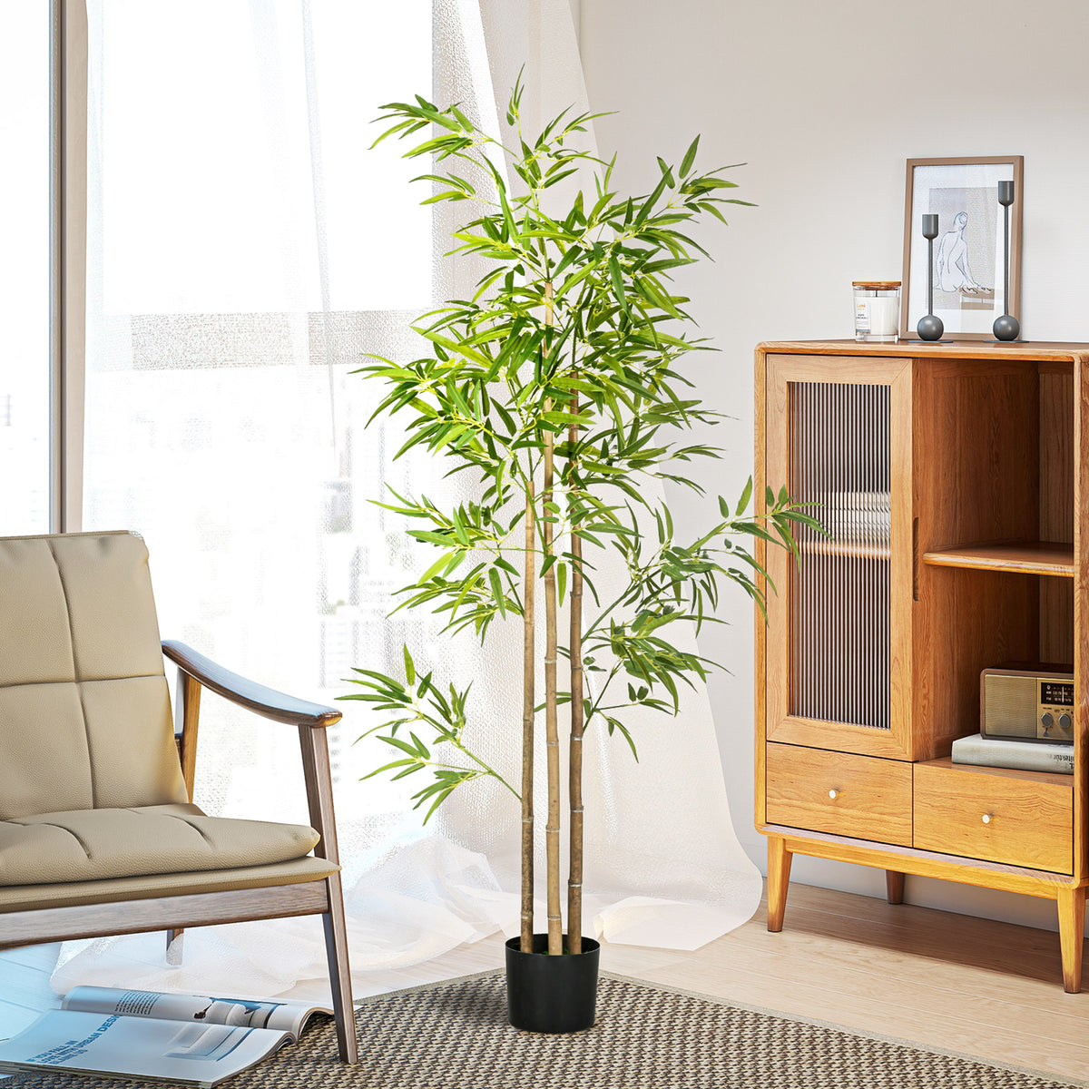 Set of 2 6ft Artificial Tree, Indoor Fake Bamboo with Pot, for Home Office Living Room Decor-Artificial Trees-DECOROLALA