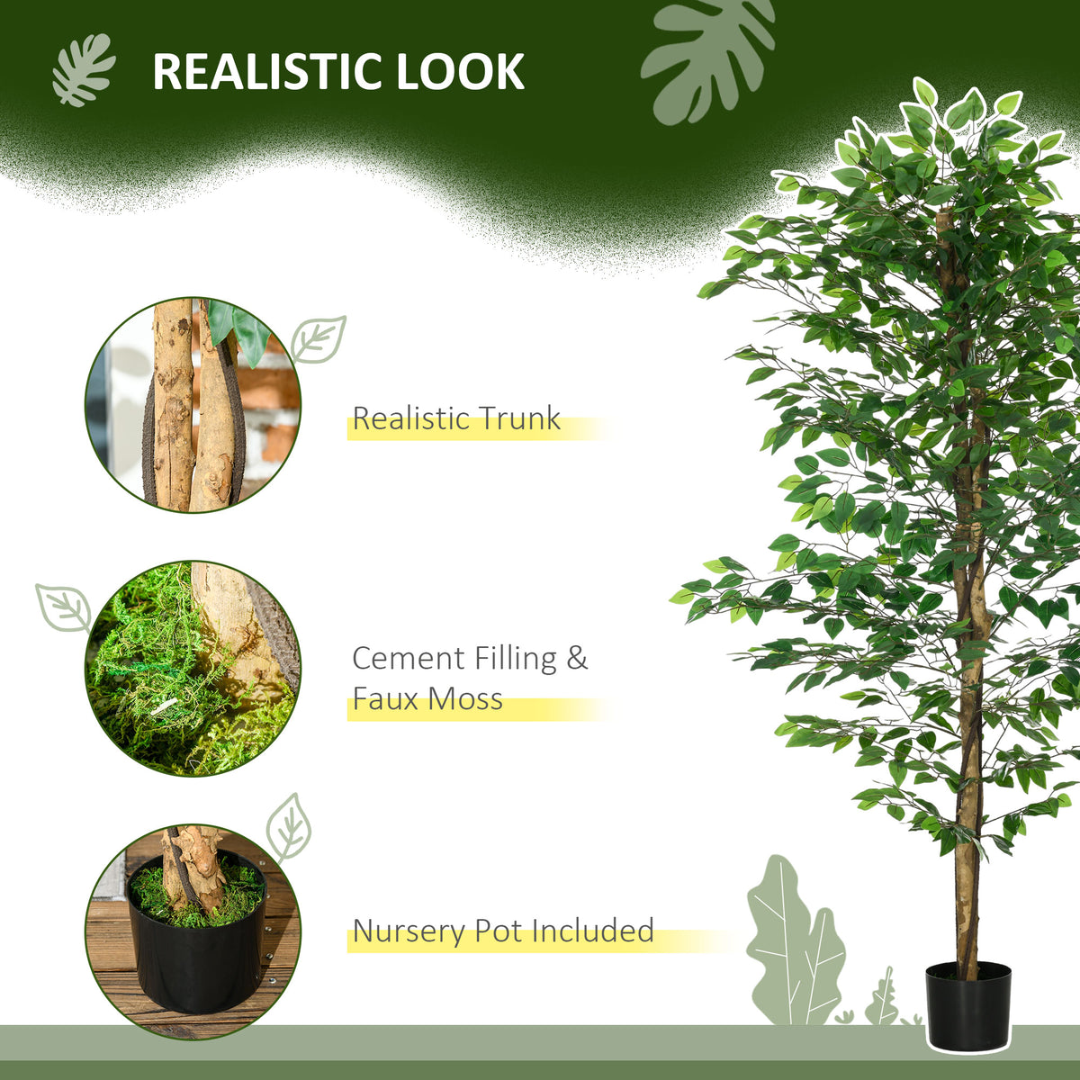 Set of 2 6ft Artificial Trees Ficus, Indoor Fake Plants with Pot, for Home Decor-Artificial Trees-DECOROLALA