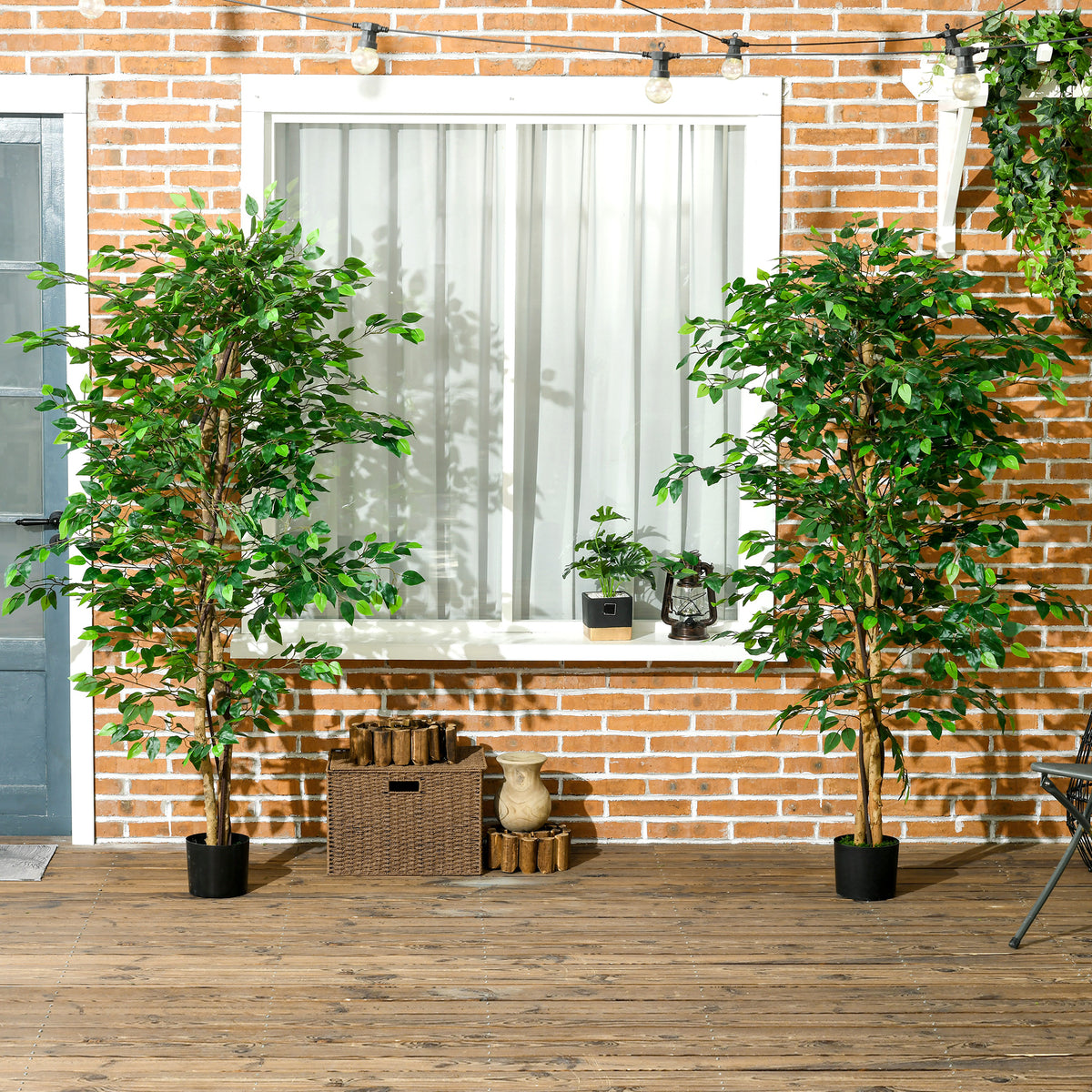 Set of 2 6ft Artificial Trees Ficus, Indoor Fake Plants with Pot, for Home Decor-Artificial Trees-DECOROLALA