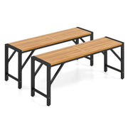 Set of 2 Acacia Wood Outdoor Bench 47.5" with Slatted Seat for Backyard-Outdoor Benches-DECOROLALA