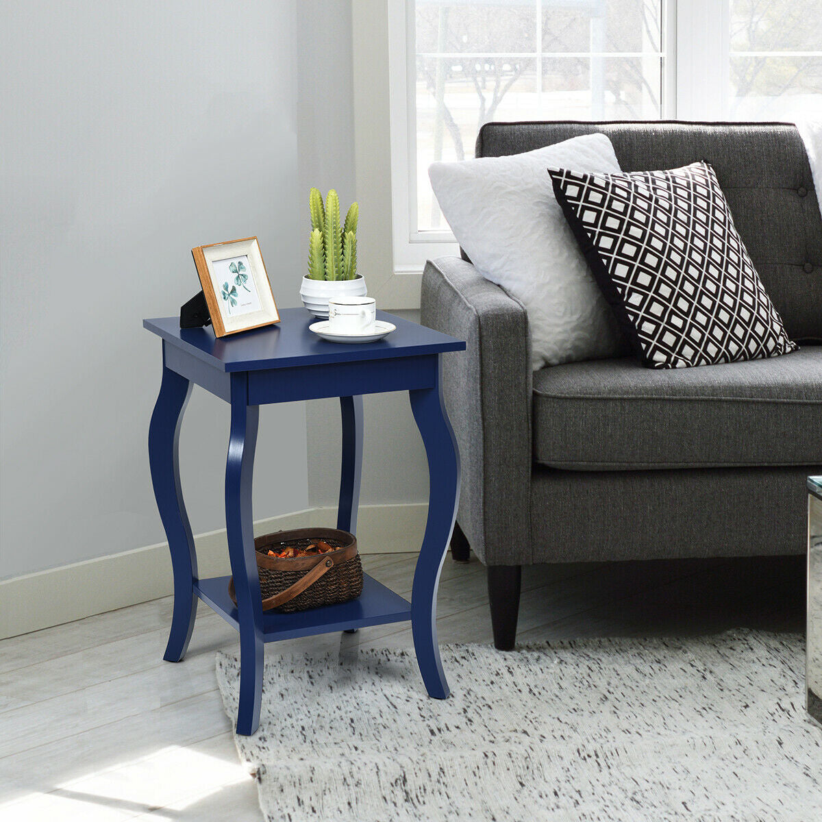 Set of 2 Accent Side Tables with Shelf-Blue-End & Side Tables-DECOROLALA