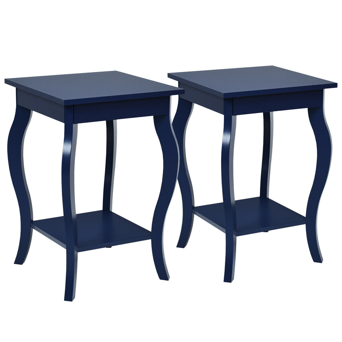 Set of 2 Accent Side Tables with Shelf-Blue-End & Side Tables-DECOROLALA