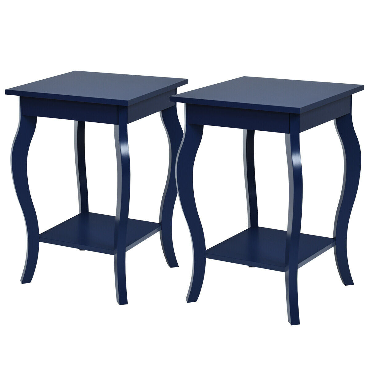 Set of 2 Accent Side Tables with Shelf-Blue-End & Side Tables-DECOROLALA