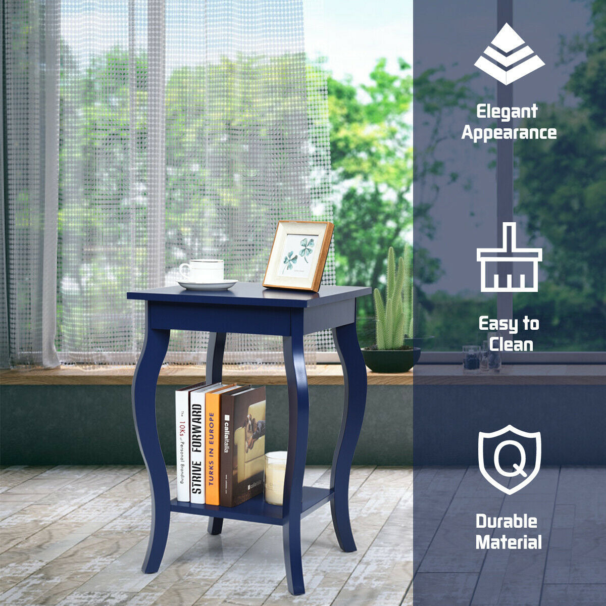 Set of 2 Accent Side Tables with Shelf-Blue-End & Side Tables-DECOROLALA