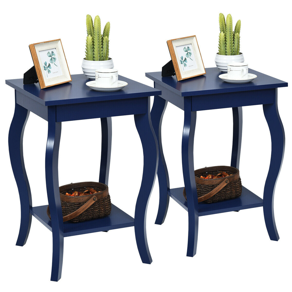 Set of 2 Accent Side Tables with Shelf-Blue-End & Side Tables-DECOROLALA
