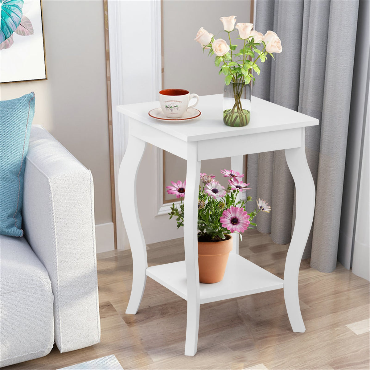 Set of 2 Accent Side Tables with Shelf-End & Side Tables-DECOROLALA