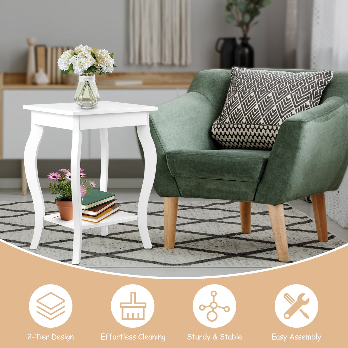 Set of 2 Accent Side Tables with Shelf-End & Side Tables-DECOROLALA