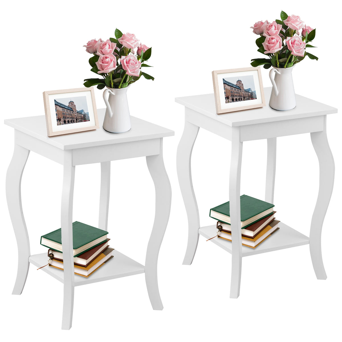 Set of 2 Accent Side Tables with Shelf-End & Side Tables-DECOROLALA