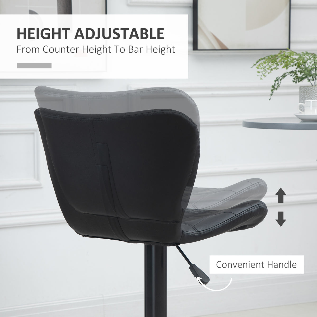 Set of 2 Adjustable Swivel Bar Stools - Black PU Leather-Home Furnishings > Kitchen & Dining Furniture > Bar Stools-DECOROLALA