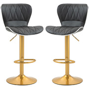 Set of 2 Adjustable Swivel Bar Stools - Black/Gold PU Leather-Home Furnishings > Kitchen & Dining Furniture > Bar Stools-DECOROLALA