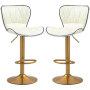 Set of 2 Adjustable Swivel Bar Stools - Cream White & Gold-DECOROLALA