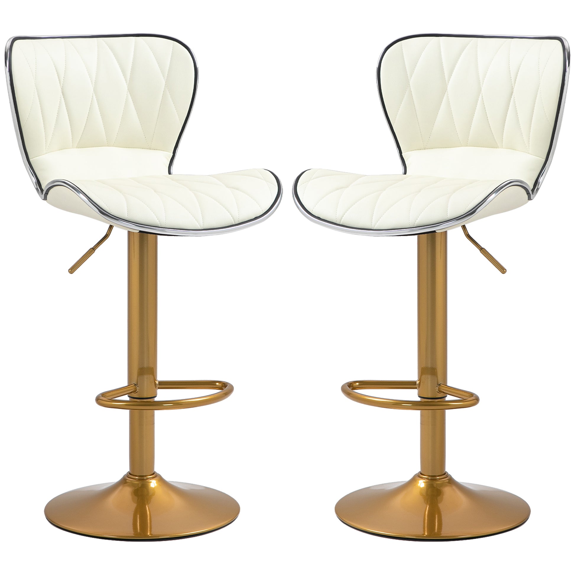 Set of 2 Adjustable Swivel Bar Stools - Cream White & Gold-DECOROLALA