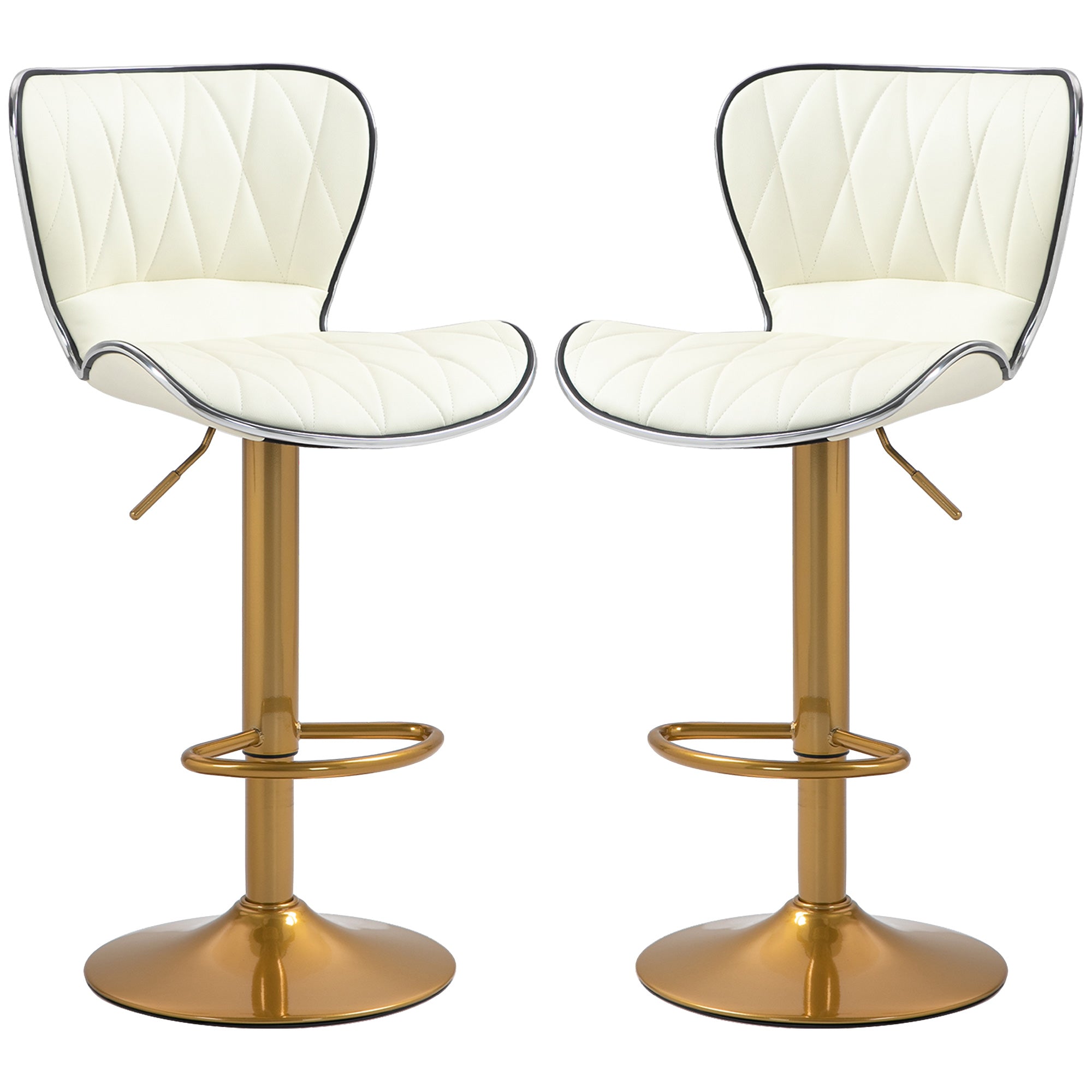 Set of 2 Adjustable Swivel Bar Stools - Cream White & Gold-DECOROLALA