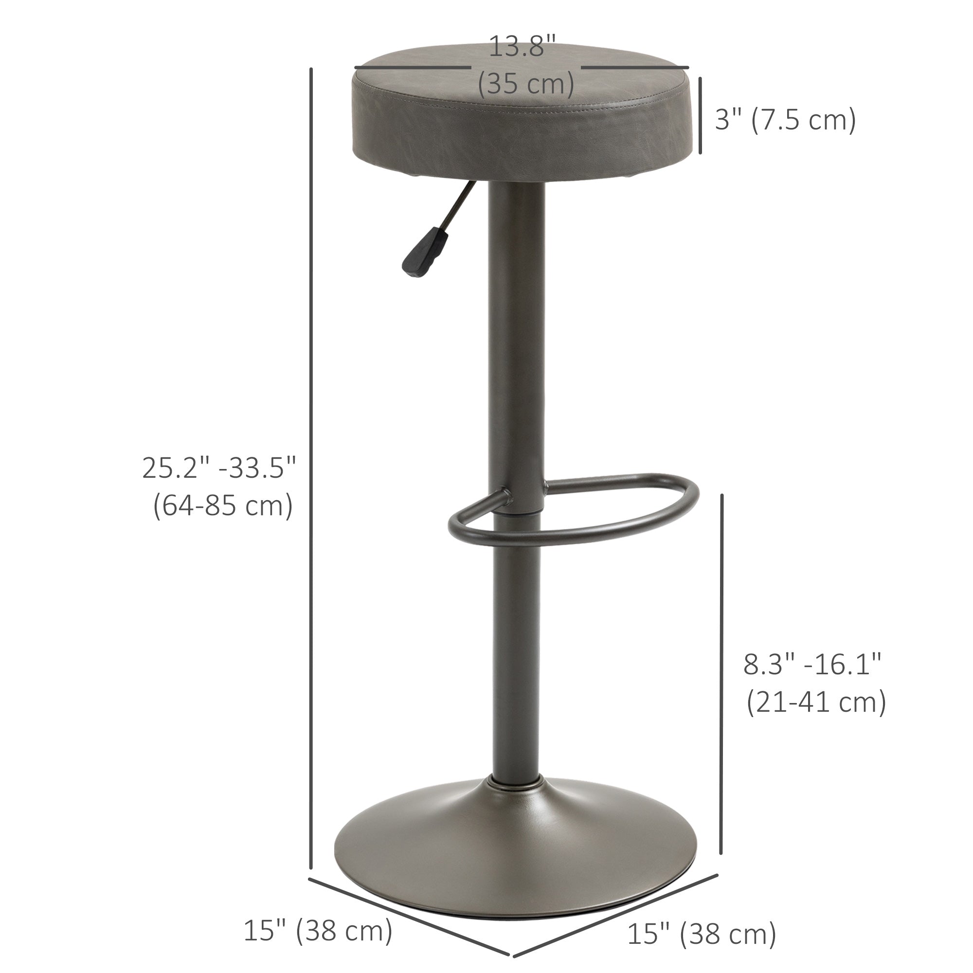 Set of 2 Adjustable Swivel Bar Stools - Dark Grey PU Leather-Home Furnishings > Kitchen & Dining Furniture > Bar Stools-DECOROLALA