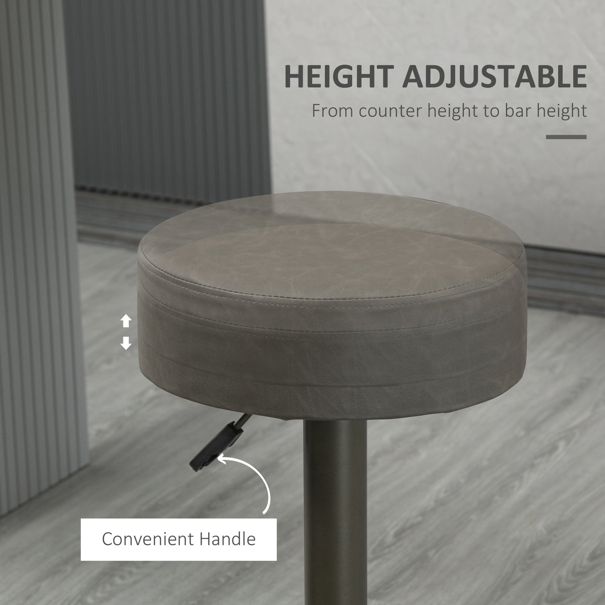Set of 2 Adjustable Swivel Bar Stools - Dark Grey PU Leather-Home Furnishings > Kitchen & Dining Furniture > Bar Stools-DECOROLALA