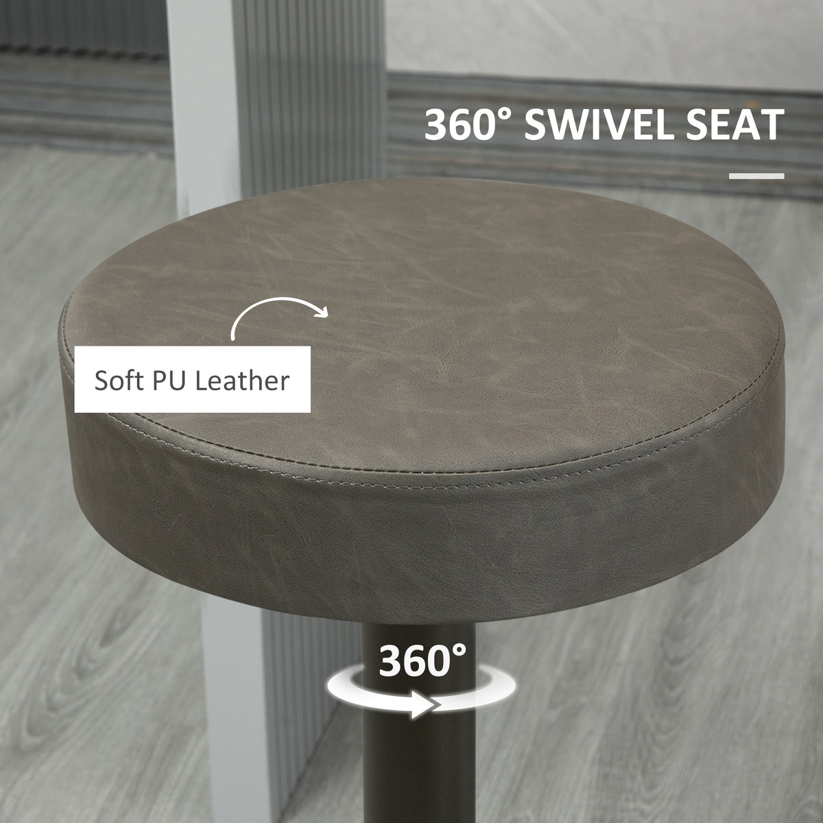 Set of 2 Adjustable Swivel Bar Stools - Dark Grey PU Leather-Home Furnishings > Kitchen & Dining Furniture > Bar Stools-DECOROLALA