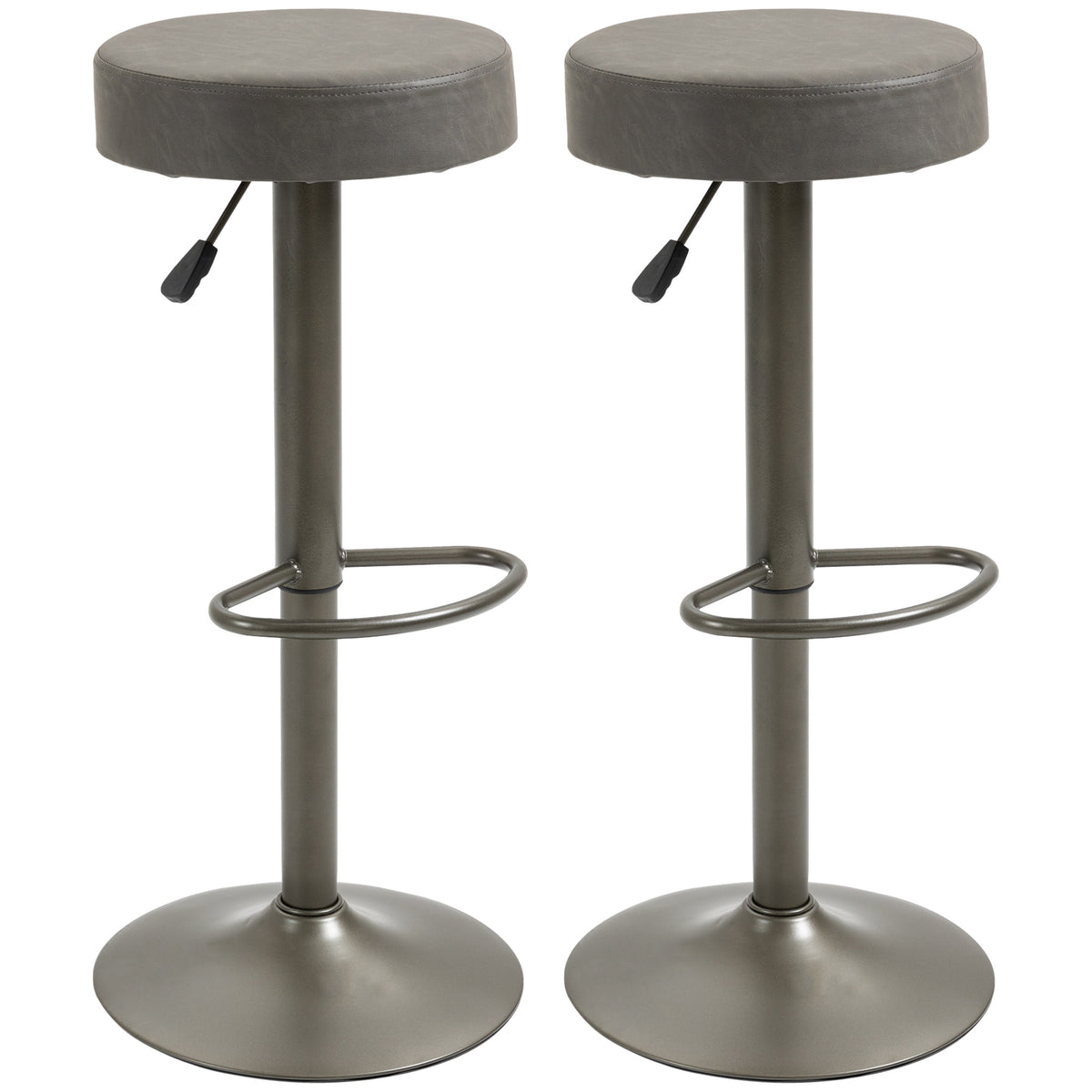 Set of 2 Adjustable Swivel Bar Stools - Dark Grey PU Leather-Home Furnishings > Kitchen & Dining Furniture > Bar Stools-DECOROLALA